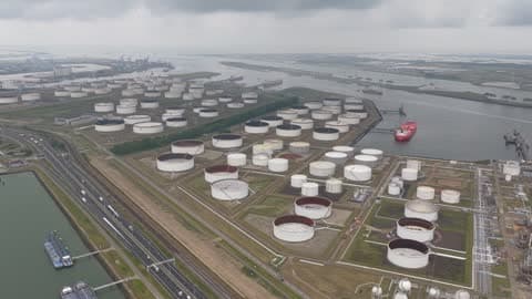 Oil refinery at dusk